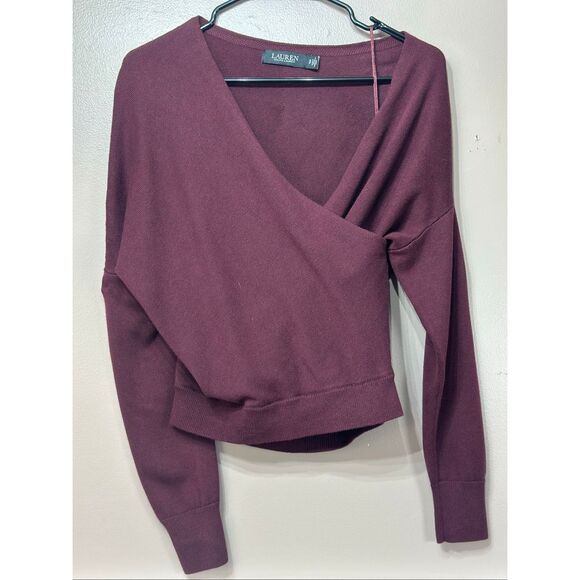 NWOT LAUREN RALPH LAUREN Black Label Sweater Wrap Top S  Cotton-Blend Surplice - Picture 3 of 12